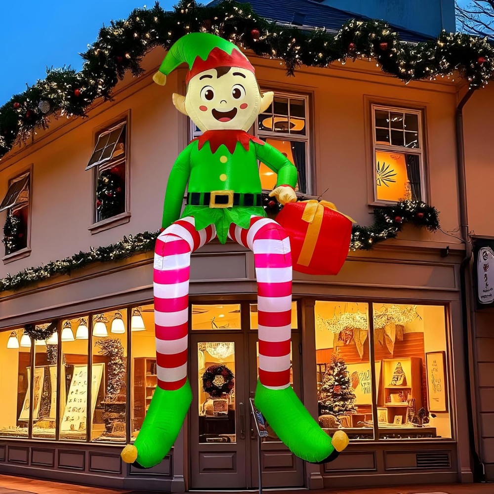 Kids Toys Xmas - 8FT Kerst Opblaasbaar Zitten Elf Decoratie