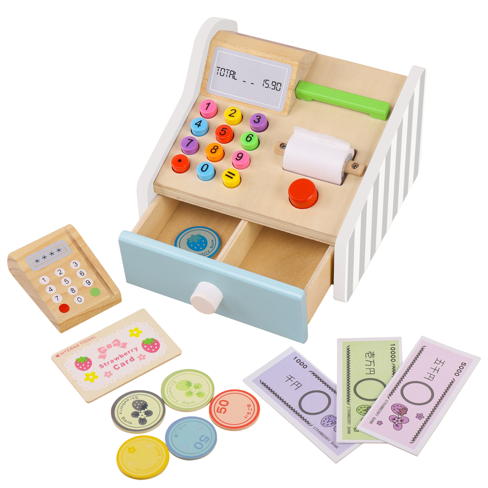 Toy Cash Register - Houten Kassa Speelgoed Kinderwinkel Winkelen Role-Playing